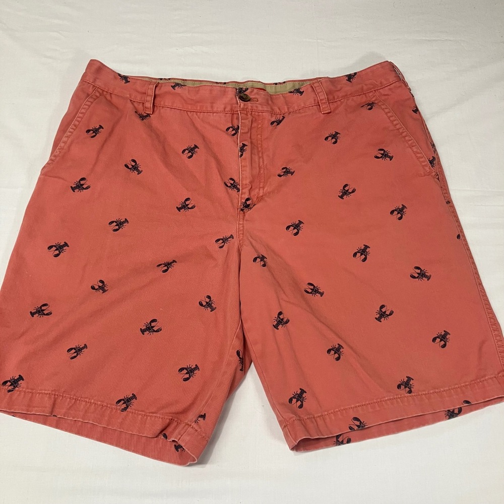 IZOD Mens Chino Shorts SZ 40 Salmon Pink Lobster Embroidered Cotton Nautical AOP